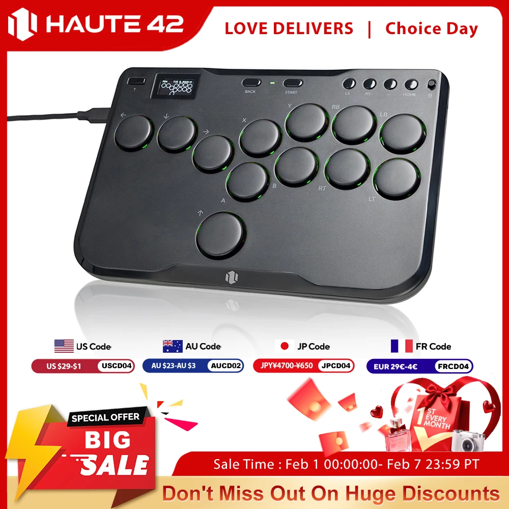 

Аркадный джойстик Haute42 Mini Hitbox без рычага аркадный контроллер для ПК/PS4/PS5/переключателя без рычага аркадная палка Hitbox Fighting