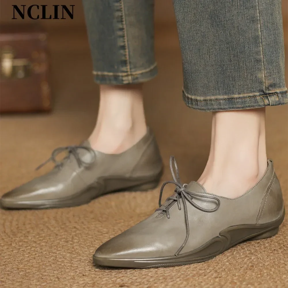Sneakers Women Shoes Loafers Lace Up Leather Flat New Spring Casual comfortable Oxford Shoes Mujer Zapatos Chaussure Femme