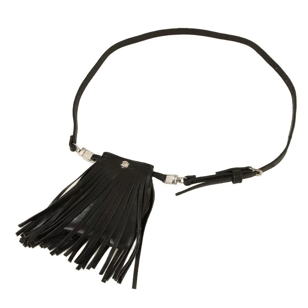 حقيبة الخصر بو الجلود شرابة حزام خمر الجينز ديكور حزام مع حقيبة سبيكة سوداء أحزمة الجيب الشارع الشهير