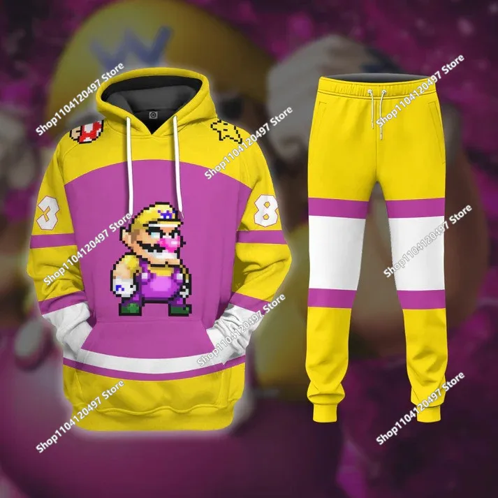 Детский спортивный костюм Super Mario Bros из двух предметов с капюшоном и спортивными штанами для мальчиков и девочек, весенне-осенний повседневный наряд с капюшоном