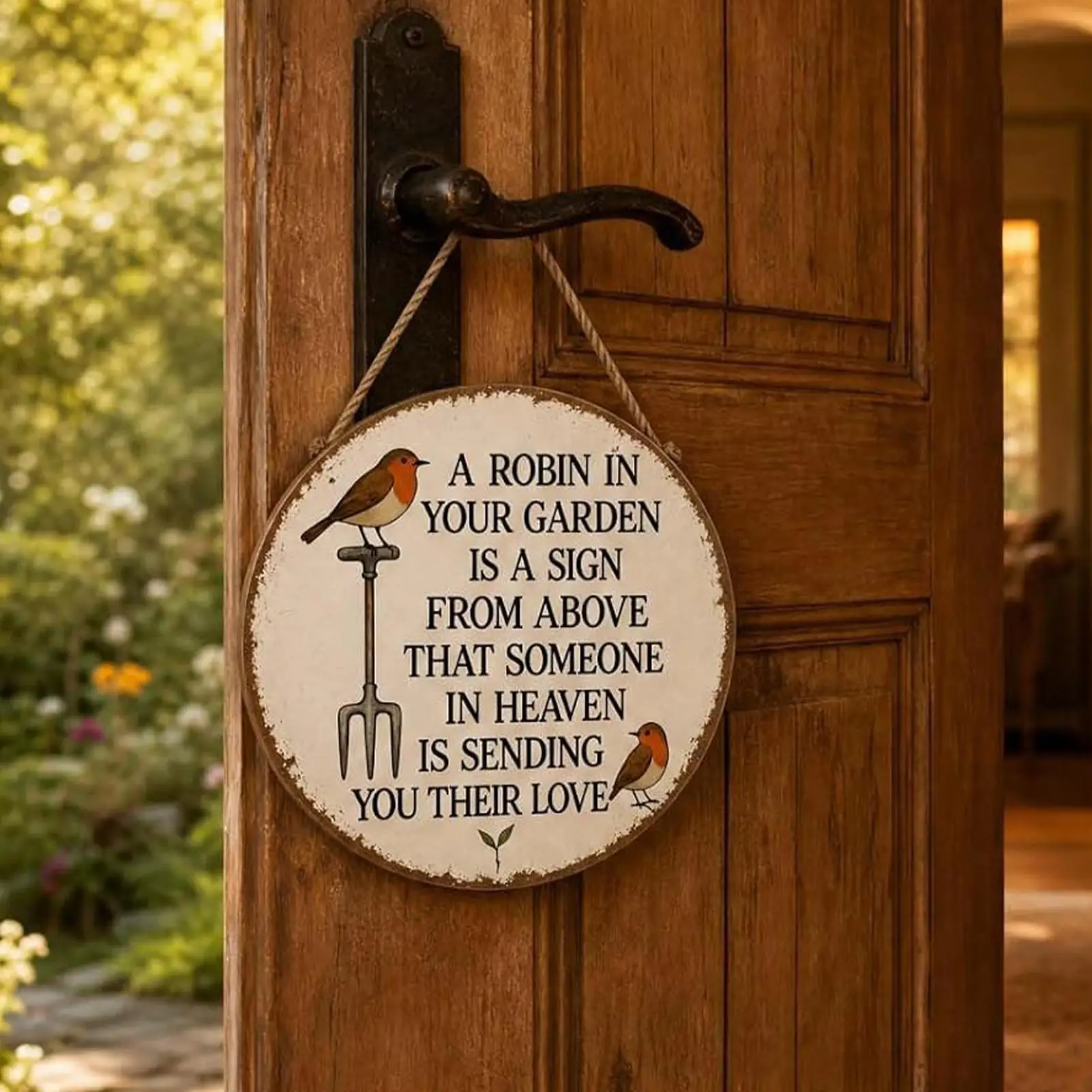 Lustige Gartenschilder, rustikale Robin-Vintage-Gedenkschilder, wetterfeste Wanddekoration, Beileids-Gartenschilder für den Außenbereich, Gartendekoration für Veranda und Zaun