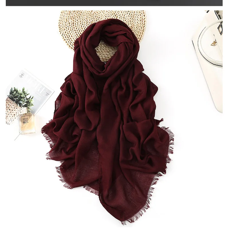 Soft Cotton Rayon Scarf Casual Solid Cachecol Feminino Women Long Pashmina Tassel Shawl Cape Men Chal Spring Mujer Bufanda