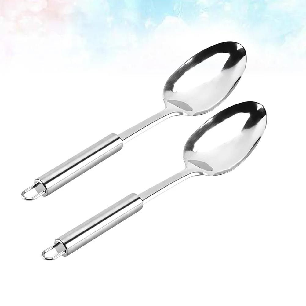 

2Pcs Stainless Steel Soup Spoon Mini Size Non Slip Handle Hanging Hole Kitchen Tableware for Home Restaurant Hotel Dessert Ice