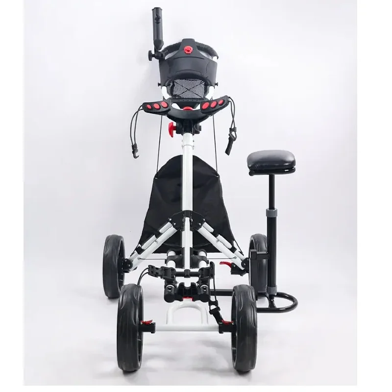 Factory Hot Selling Golf Push Pull Cart With Seat Lightweight Foldle 4 Wheels Golf Trolley With Foot Brake