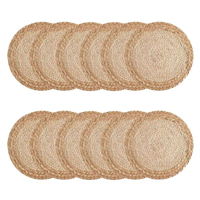 

ABKW-Boho Placemats Set Of 12 - Handmade Woven Placemat Water Hyacinth Mats, Round Placemat For Dining Table Kitchen 13 Inch