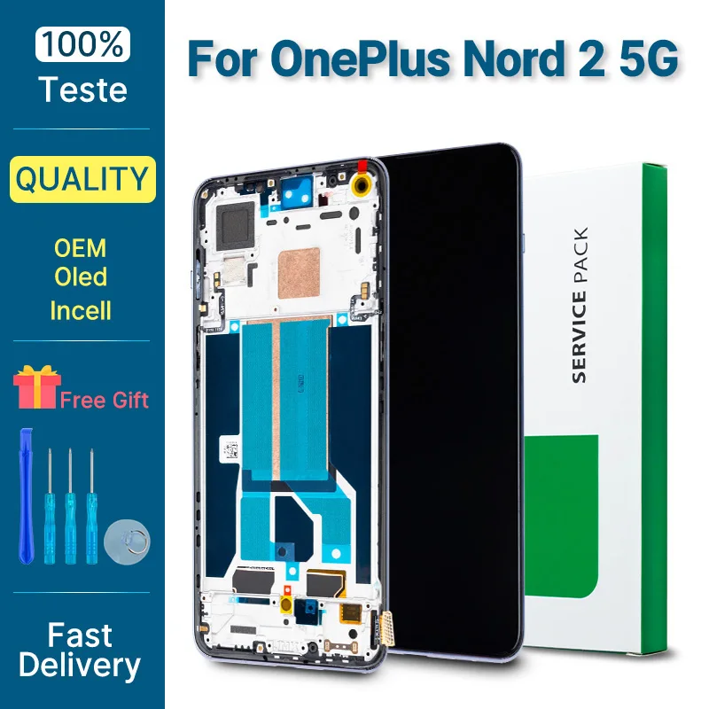 100% Tested Premium Display For OnePlus Nord 2 5G LCD Display Touch Screen Digitizer Assembly Replacement Parts DN2101 DN2103