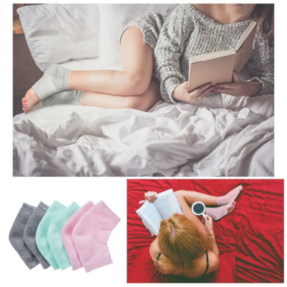 Meias pés almofadas para calcanhar calcanhar gel protetor palmilhas absorventes de choque cuidados com os pés almofada de reparação da pele anti-rachadura pé meia 2 pçs