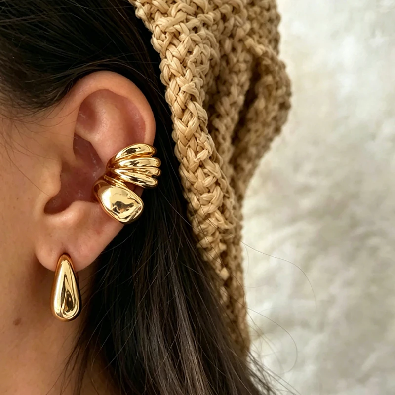 Gold Color Teardrop Ear Cuff Set For Women Fashion Minimalist Thick Glossy No Piercing Clip On Earrings Chunky Jewelry Gift 2026