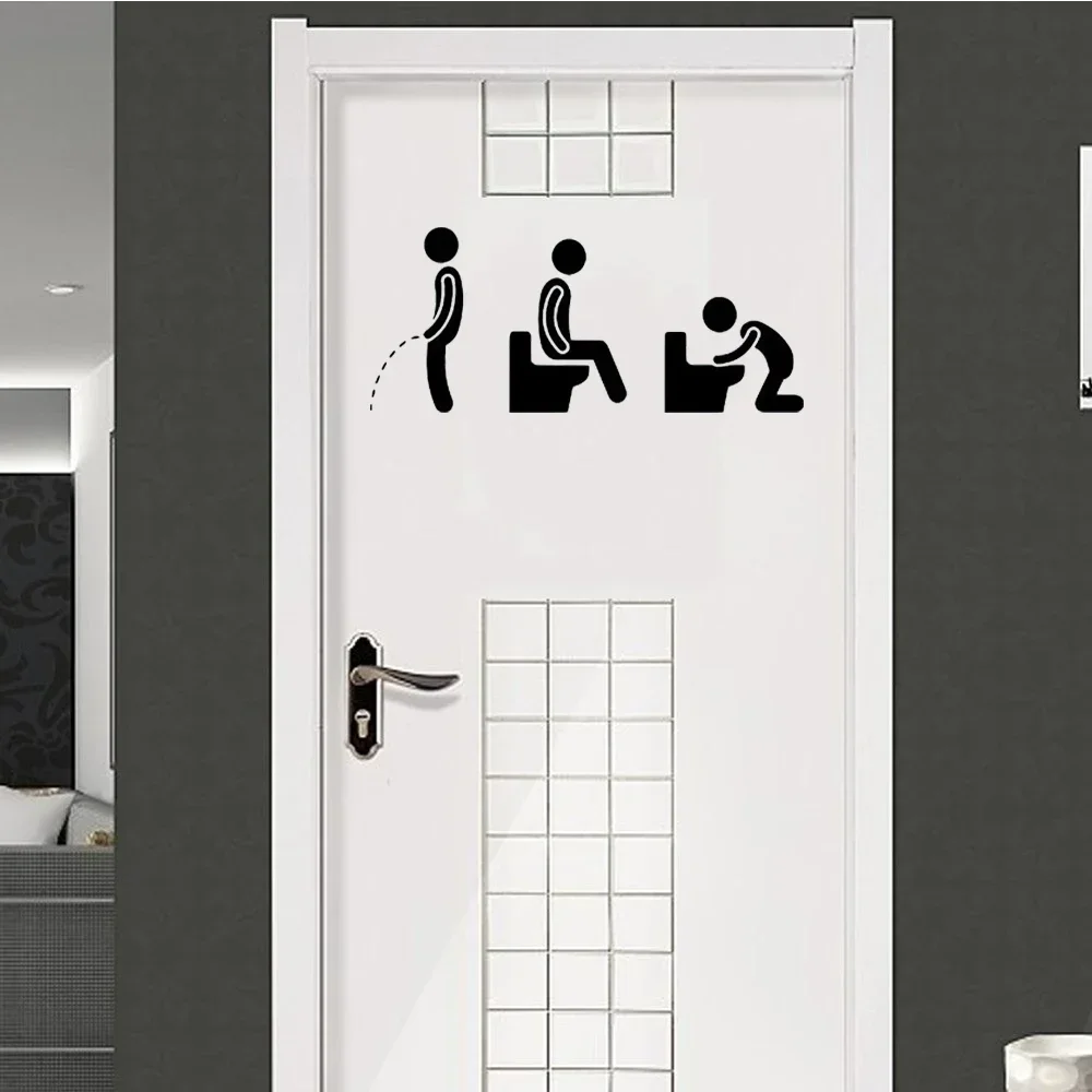 Funny Toilet Sign Stickers Cute WC Stickers Bathroom Door Decor Washroom Wall Decals Art Waterproof Creative Wall Vinyl Poster