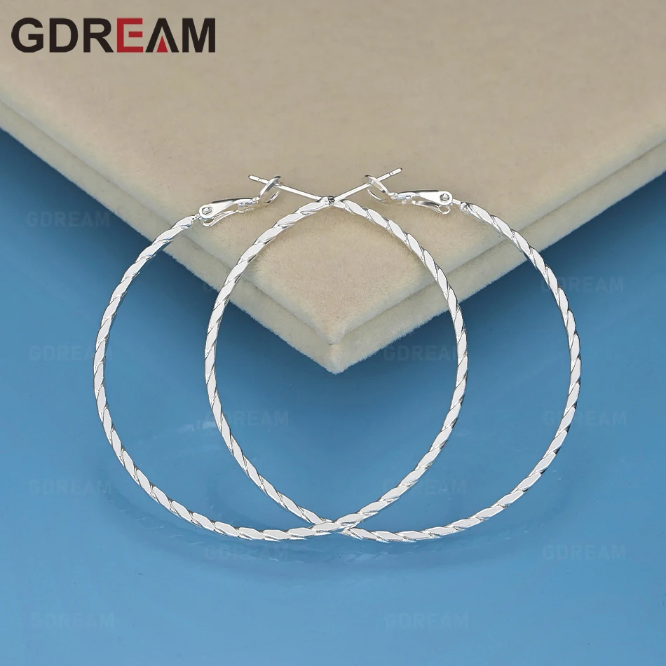 

GDREAM 925 Sterling Silver Diamond-Shaped Thread Large Hoop Earrings For Women, Versatile Commuter Accessories, Party Jewelry