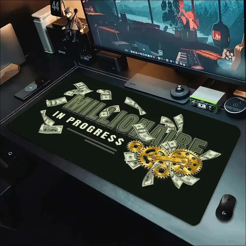 Millionaire Letter Cash Graphic Large Gaming Mouse Pad Non Slip Rubber Desk Mat For Laptop Keyboard Home Office Setup