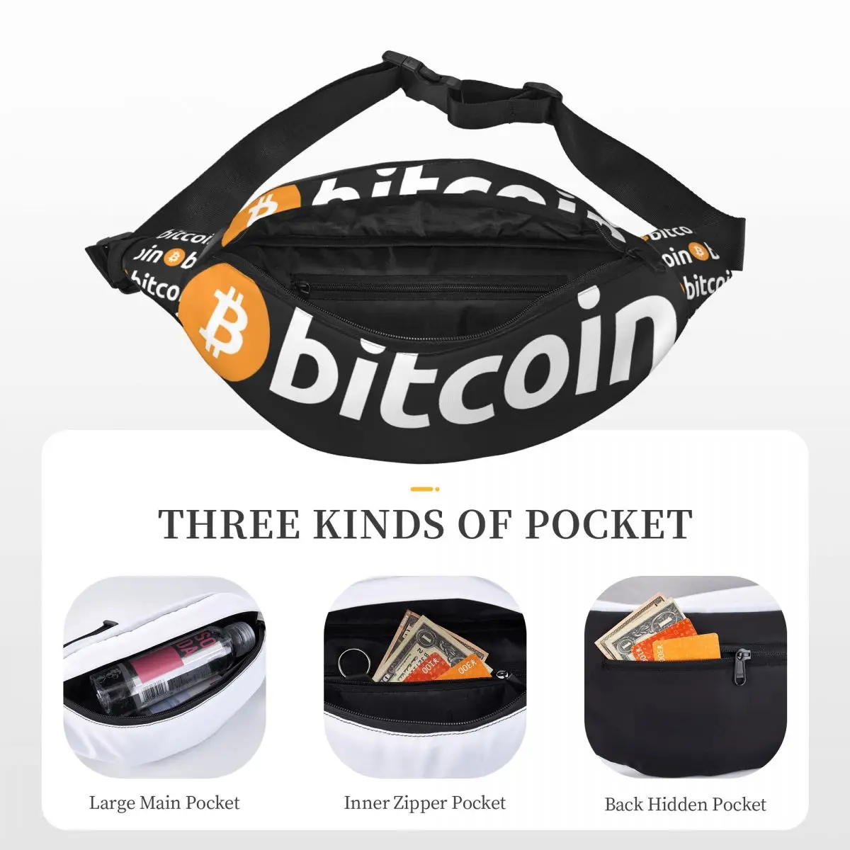 Riñonera Unisex con logotipo de Bitcoin, bolso cruzado multifunción, bolsos de pecho, paquete de cintura de viaje corto