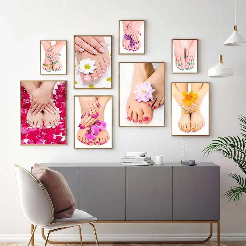Modern Beauty Shop Salon Wall Decor  Fashion Manicure Canvas Art Painting with Colorful Foot Nails Print Poster for Home Decor