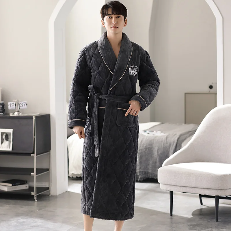 Bride Dresses Winter New Light Luxury Kimono Fashion Nightgown Men Thickened Bathrobe Long Coral Fleece Pajamas Home Clothing