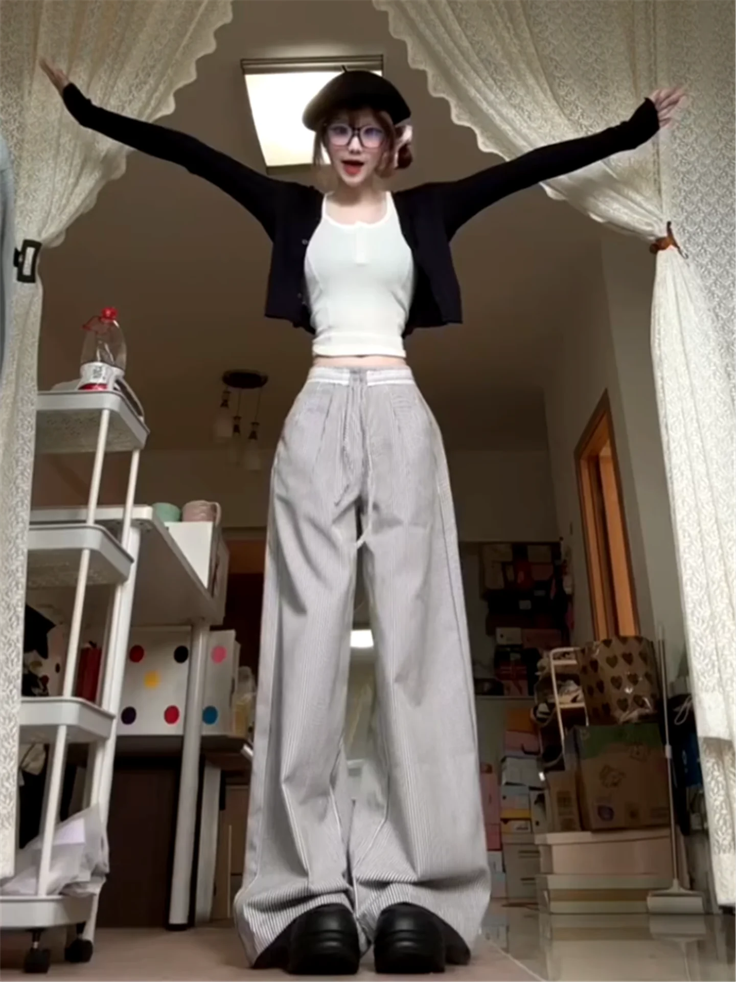 

Женские летние тонкие брюки с высокой талией, широкими штанинами, кружевной отделкой, на шнурке, в американском стиле, с карманами, для повседневной носки