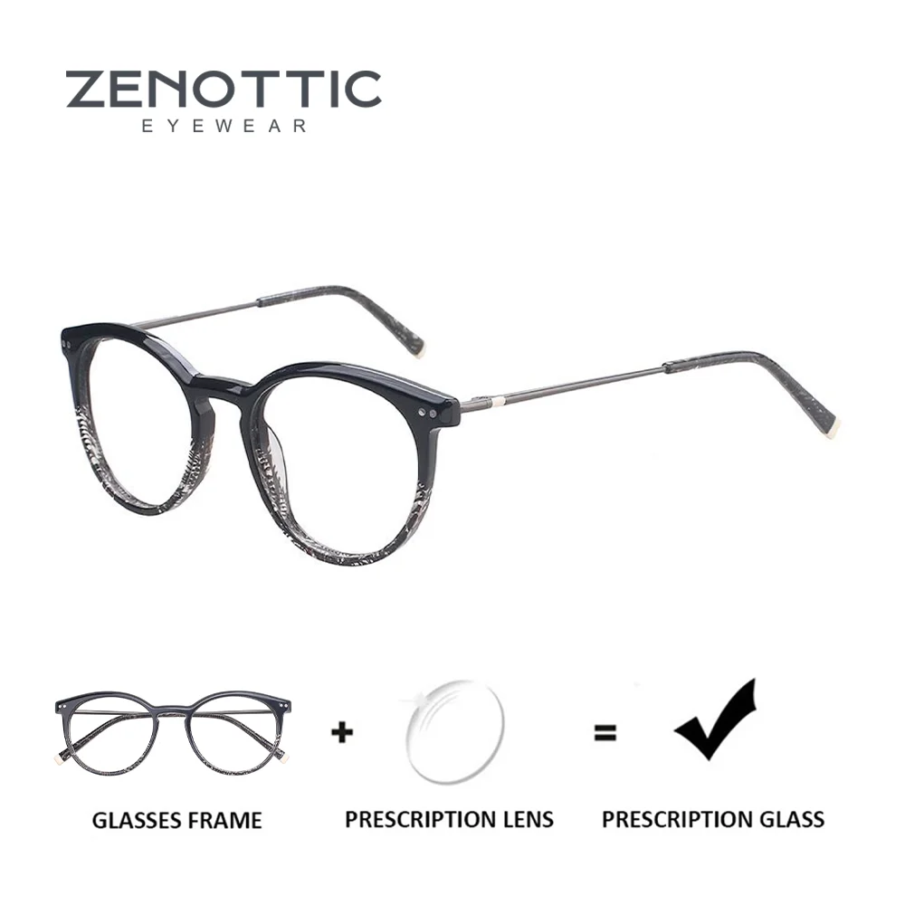 ZENOTTIC Round Acetate Prescription Glasses for Women Modish Anti Blue Light Photochromic Optical Eyeglasses Progressive Eyewear