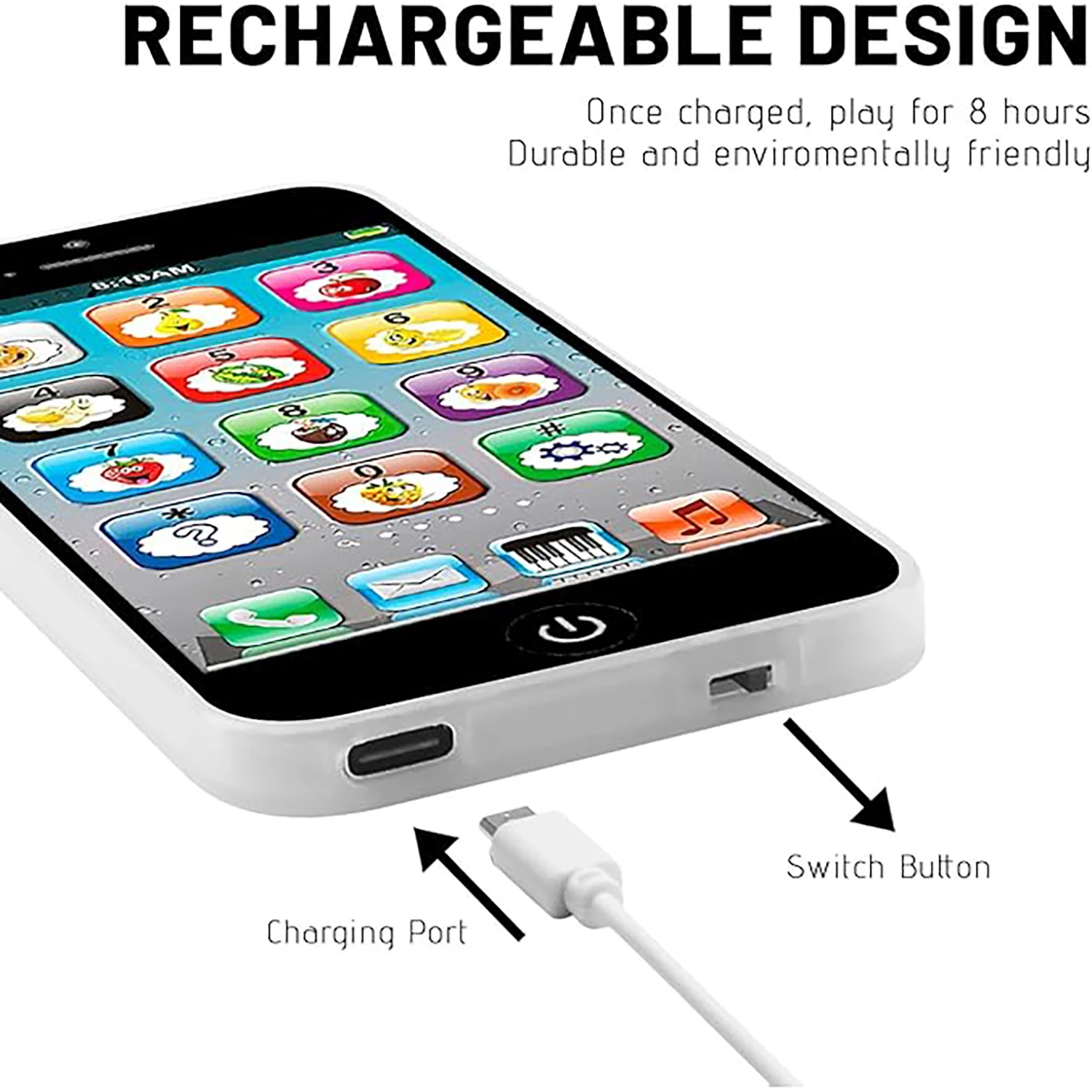 Giocattoli per telefoni cellulari per bambini, telefono di simulazione touch screen puzzle per l'educazione precoce, ricarica della macchina per l'apprendimento dell'inglese