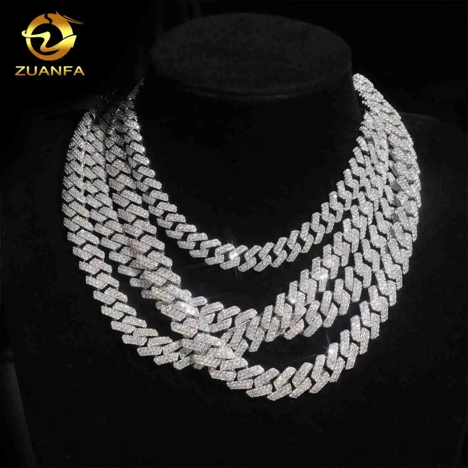 to Ready Ship High Quality 12mm 13mm 14mm Cuban Link Chain Moissanite Hip Hop Jewelry 925 Silver Solid Iced Out Cuban Link..