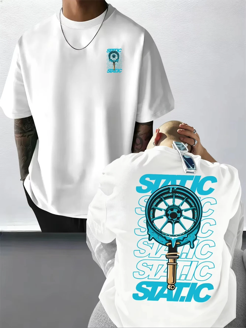 Men's Streetwear Static Wheel Rim Low Life T shirt Cotton Jogging Tee Casual Trendy Oversized O-Neck Unisex Summer Spring shirt