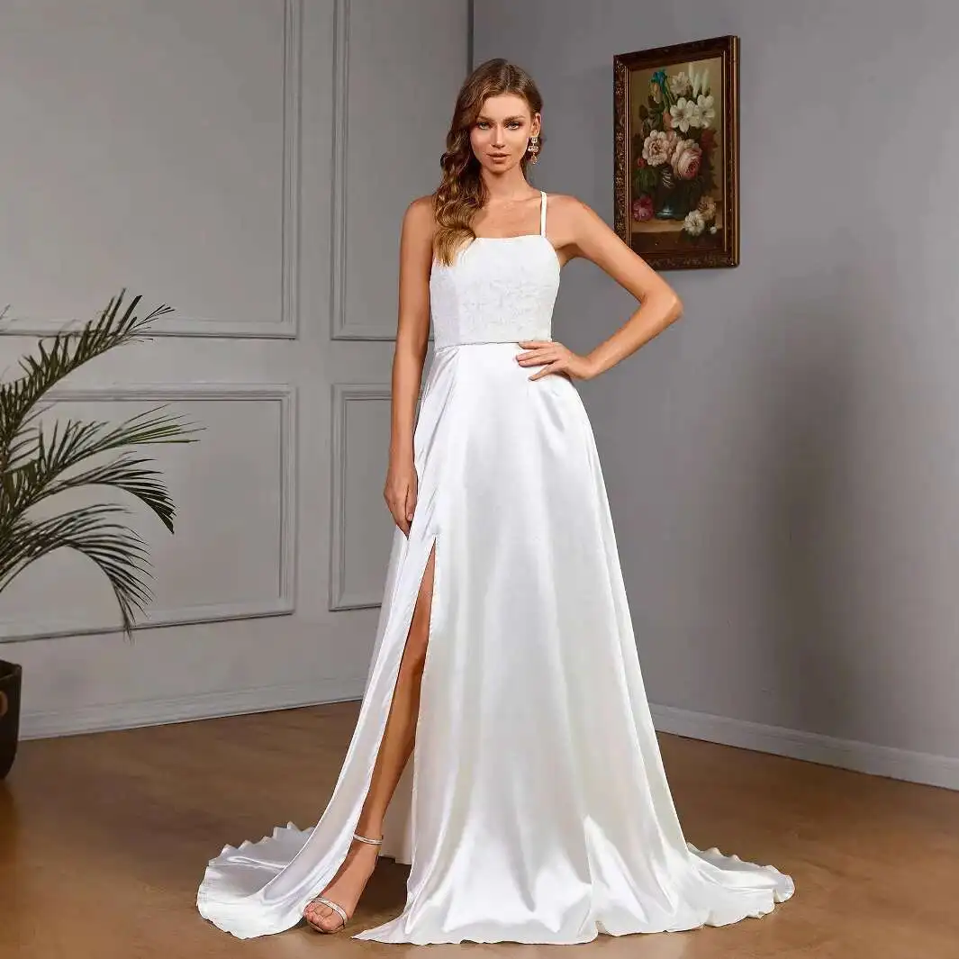 

New Women's Sleeveless Suspender White Strapless Satin Sleeveless Wedding Gown Y2k 2025 Summer Dress Robe Vestido Women Elegant