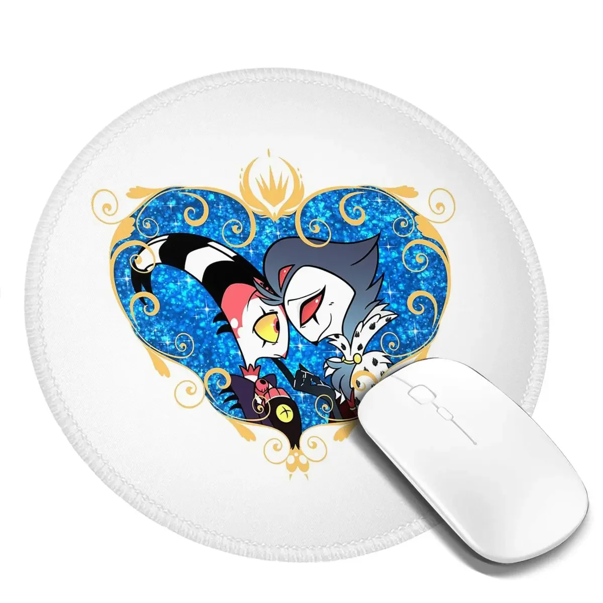 Helluva Boss Stolas And Blitzo Heart Frame Round Mouse Pad Computer Keyboard Mouse Mat Gaming Laptop Desk Mat