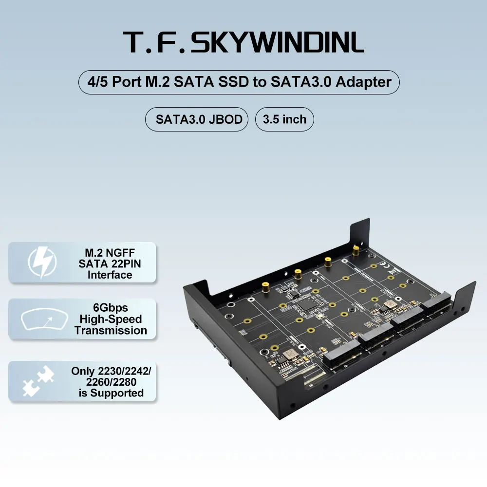 

4/5 Port B M Key M.2 SATA SSD to 3.5 inch SATA III Adapter Enclosure 6Gbps Speed for Server Desktop M2 NGFF to SATA Adapter Box