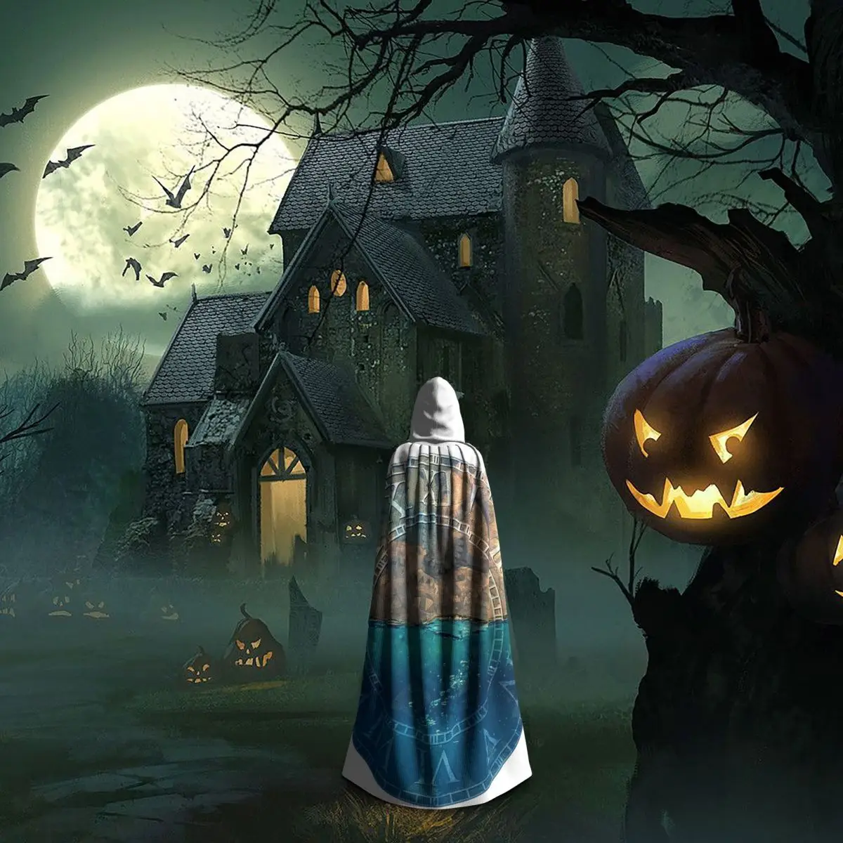 Steampunk Gears عباءة طويلة مقنعين الساحرة القرون الوسطى زي تأثيري كيب HalloweenParty الكبار للجنسين