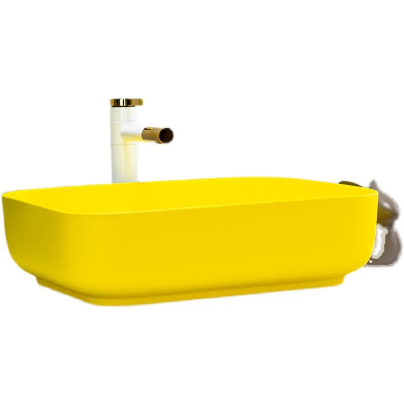 

Yellow ceramic table wash basin household rectangular art balcony bathroom washbasin Nordic