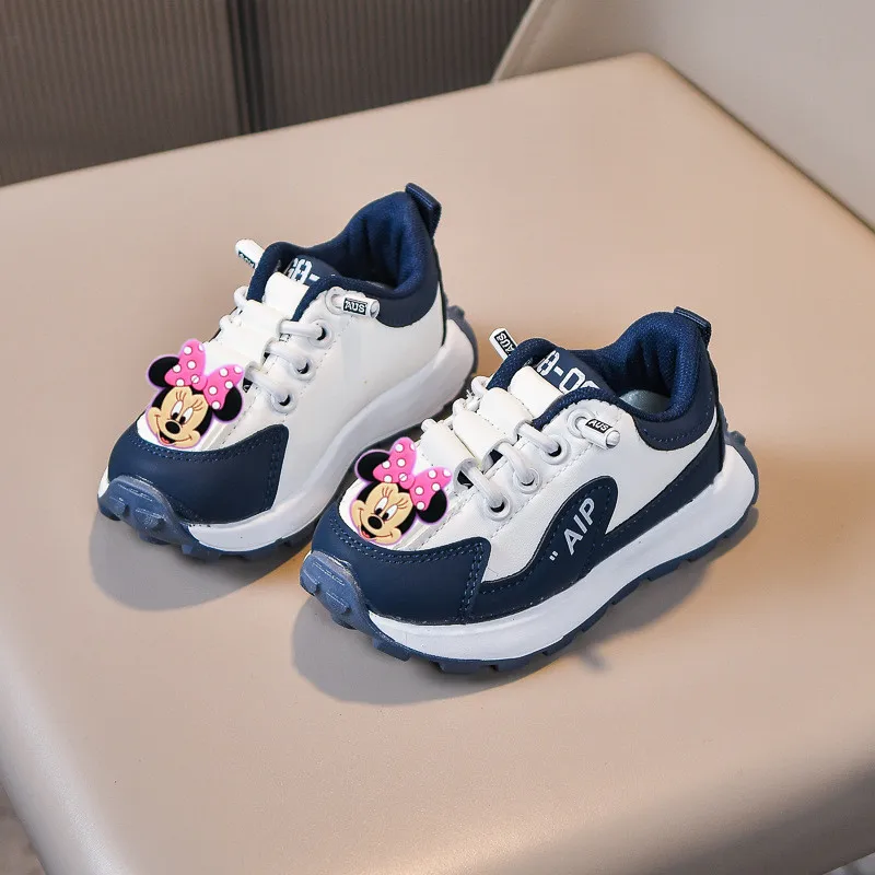 디즈니 미키 마우스 운동화 어린이 보드 신발 봄 가을 미니 마우스 소녀 가죽 운동화 소년 캐주얼 신발