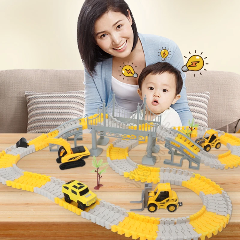 333pcs DIY Educational Toys Mini Car and Train Track Sets Children\'s Railway Hot Racing Vehicle Models Flexible Track Game Brain