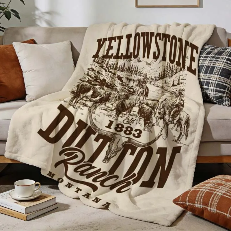 1pc Yellowstone Dutton Ranch Art Flannel Blanket - Suitable for Bed Use, Personalized Gift, Christmas Gift, Blanket, Bedding Thr