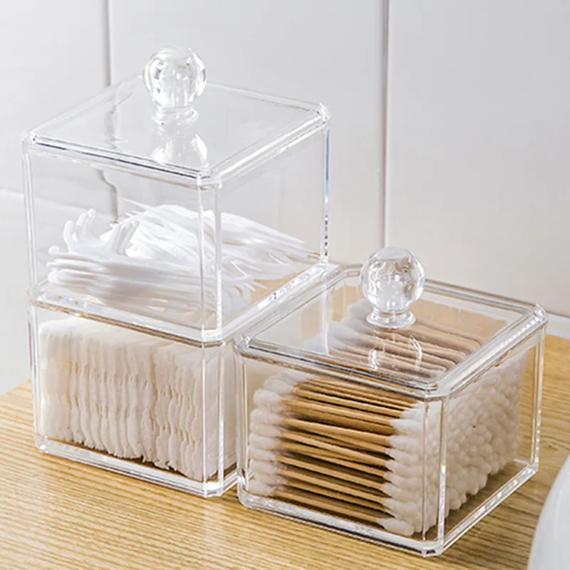 

Cotton swab box desktop storage Cotton pad storage box household acrylic swab box household cosmetic box