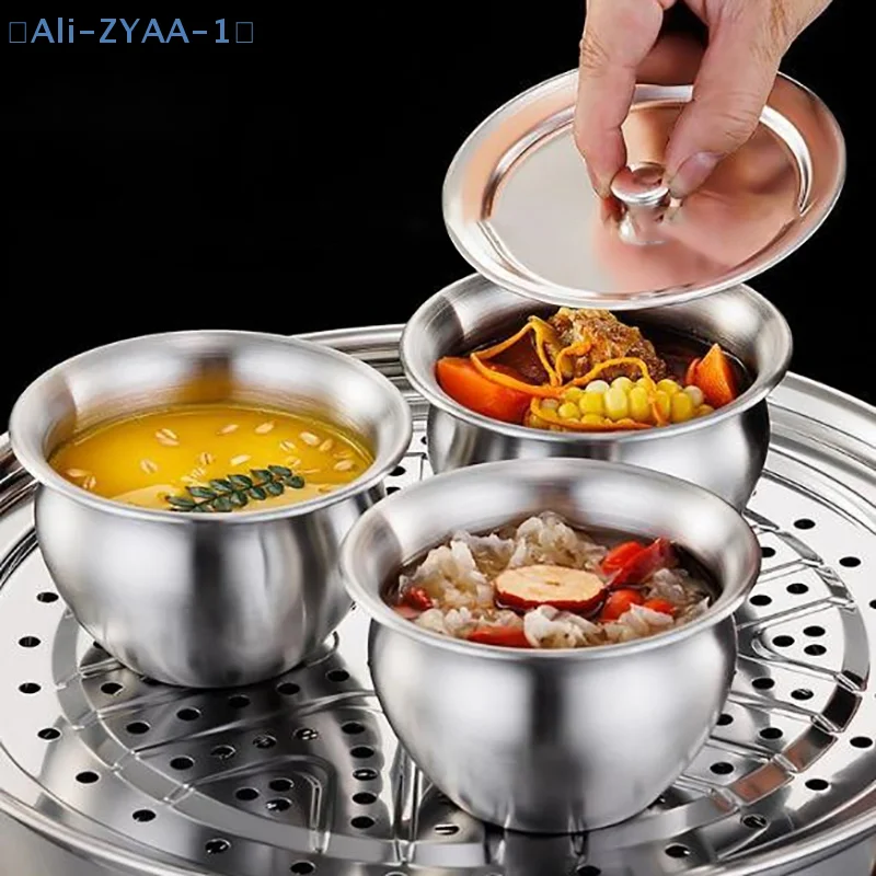 【ZYAA-1】Stainless Steel Steamed Egg Bowl Ramen Rice Fruit Salad Stew Bowls With Lids Soup Cup Food Container Tableware Supplies