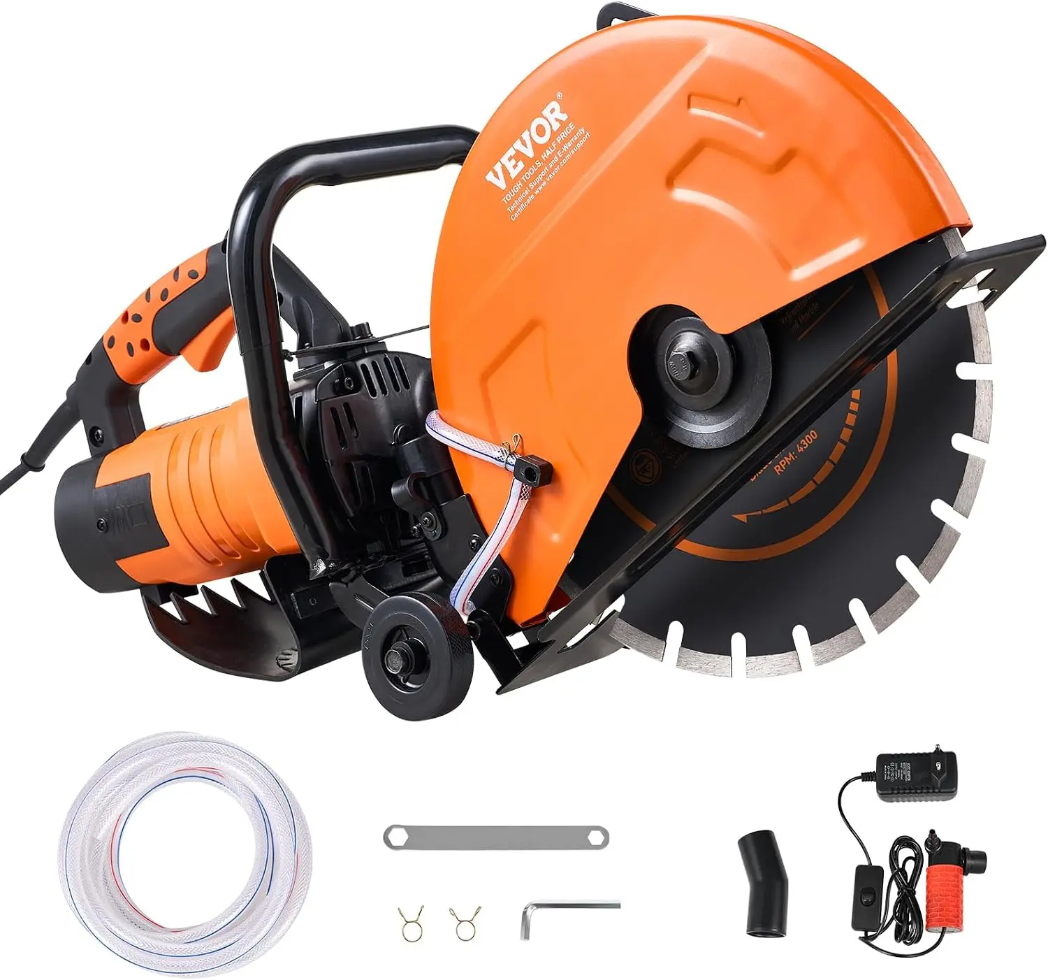 Electric Concrete Saw, 14 in, 2600 W Motor Circular Saw Cutter with Max. 6 in Adjustable Cutting Depth, Wet Disk Cutter Includes