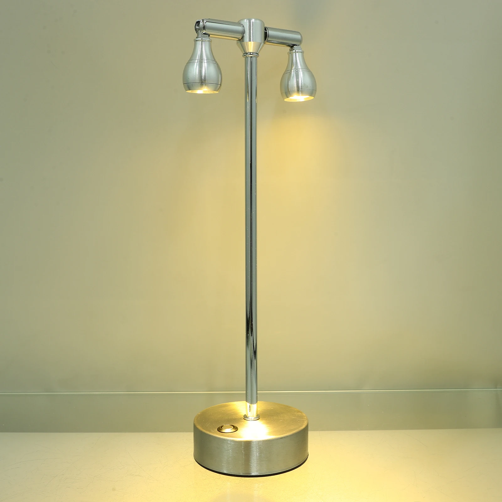 

1pc Double-Headed Spotlight Led Desk Lamp Silver Stainless Steel Charging Night Light For Home Bar Bedroom Decorative Table Lamp