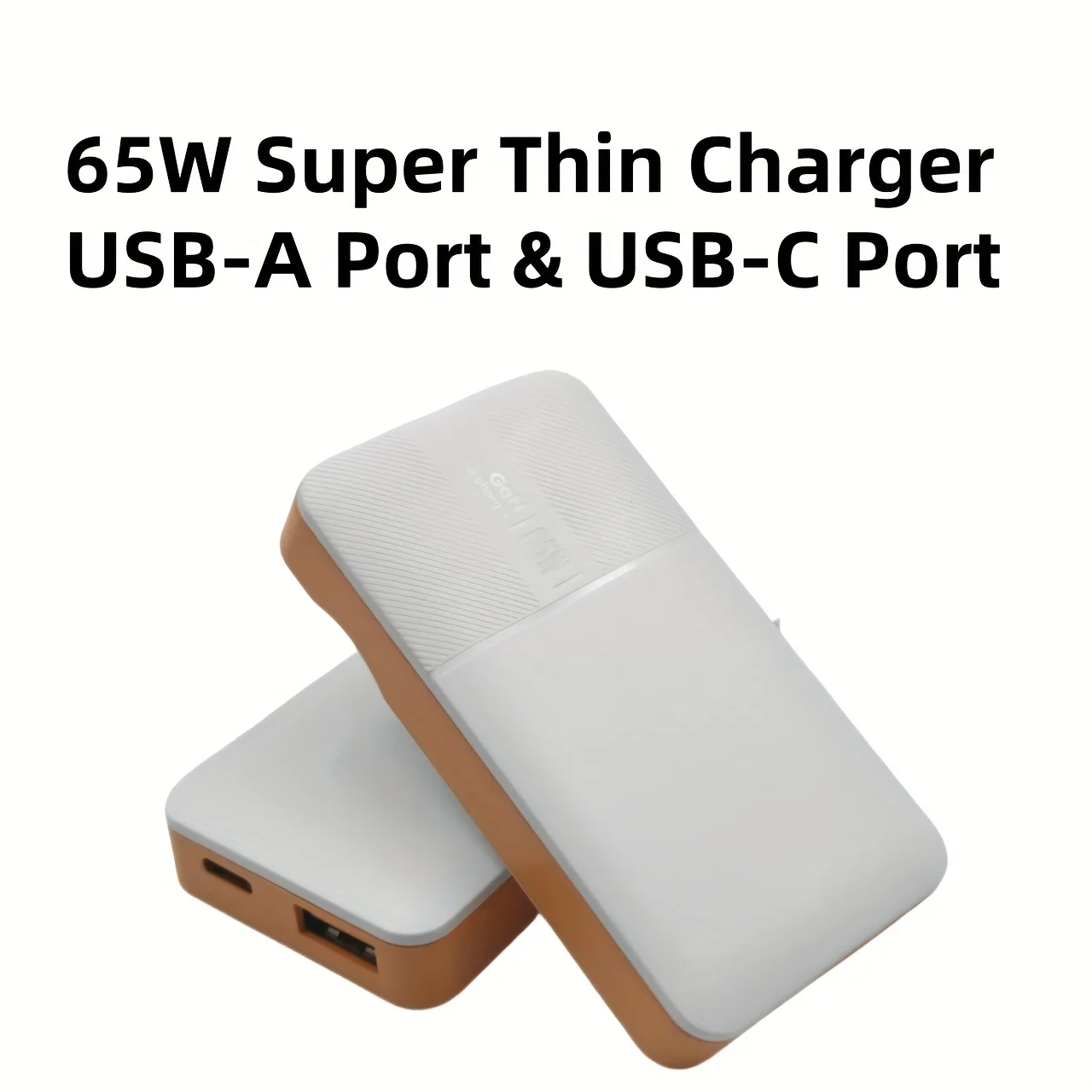 65W GaN Super Slim Folding Travel Dual Port USB Wall Charger, Fast Charging, with USB-A and USB-C Ports, for Laptops, Dell, For