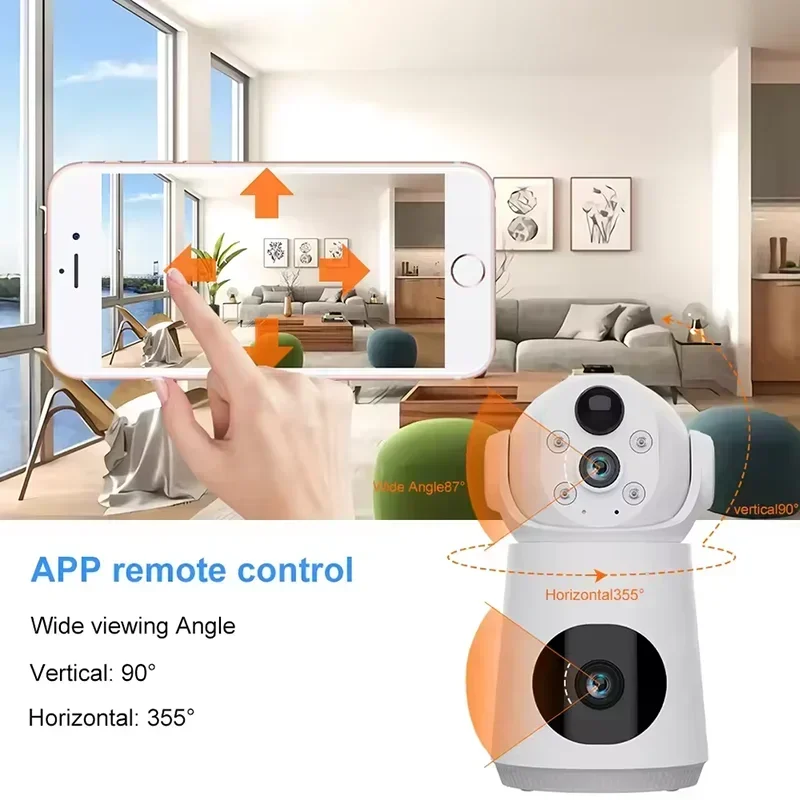 Night Vision Security Cameras 4G/WiFi IP Camera 6MP Dual Lens Dual Screen Low Powered Battery Baby Monitor PIR Human Detection