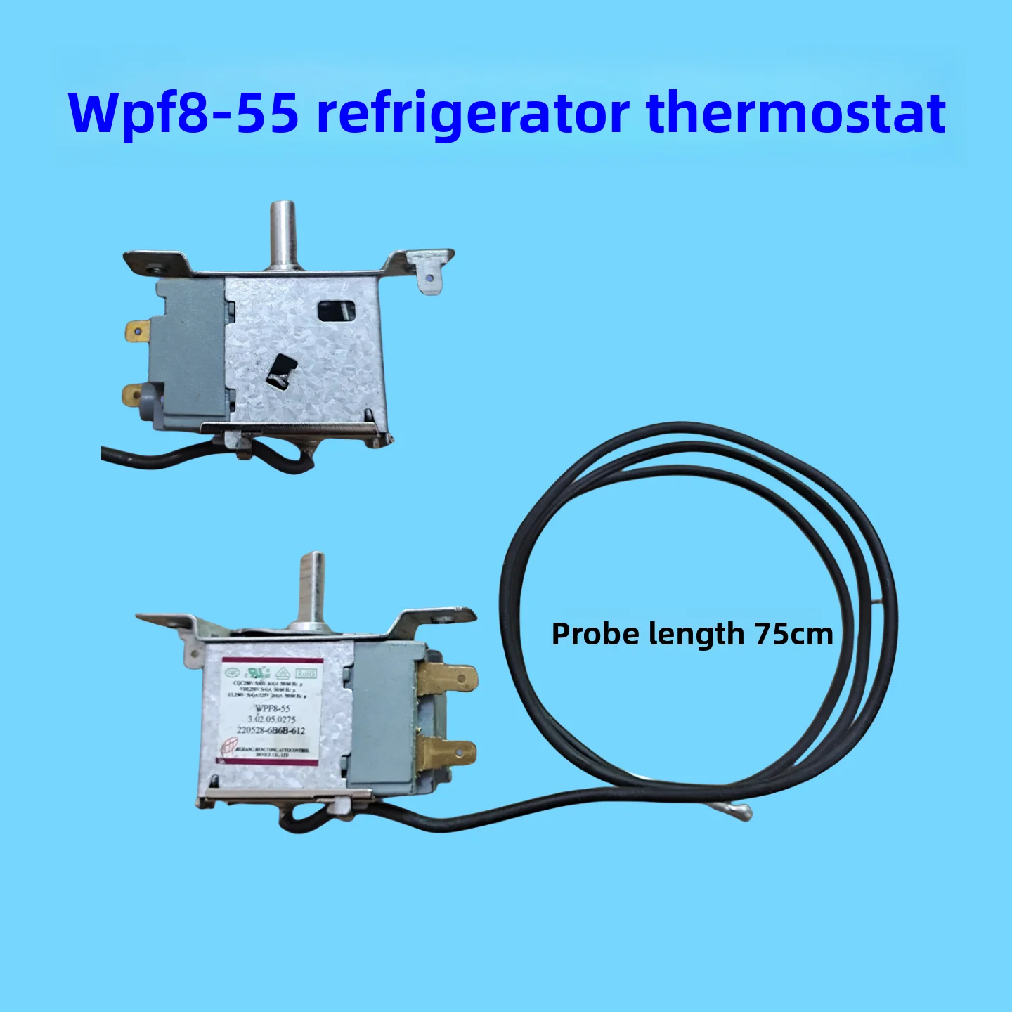 

Термостат для холодильника-морозильника WPF8-5.5, двухконтактный механический термостат, длина зонда 0,75 метра