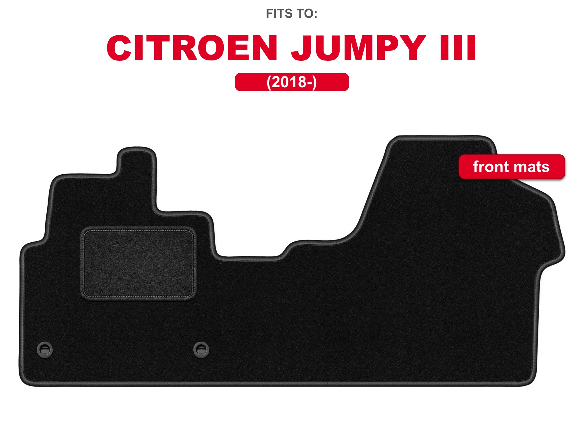 Velours vloermatten voor: Citroen Jumpy III 2018-zwarte auto vloermattenset voor voorkant