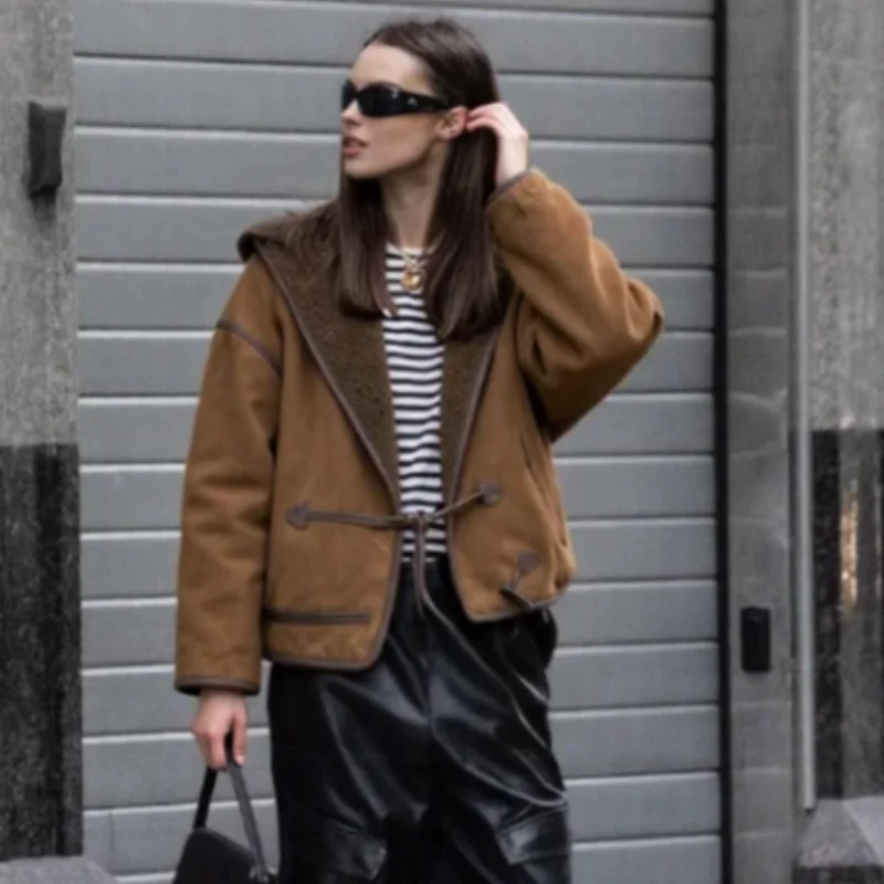 

Retro Thick Jacket Autumn Designer Trendy Warm Women's Coat Cool Streetwear Casual Chic Loose Female Outerwear