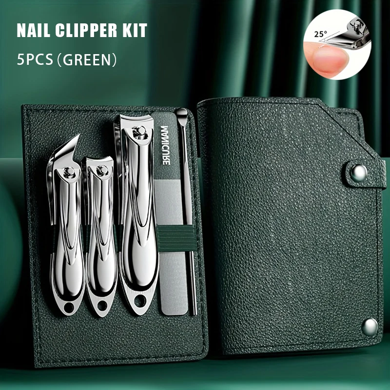 

5-Piece Nail Clipper Set - Stainless Steel, Sharp & Durable Manicure Tools Nail Files Ear Pick With Storage Case For Fingernails