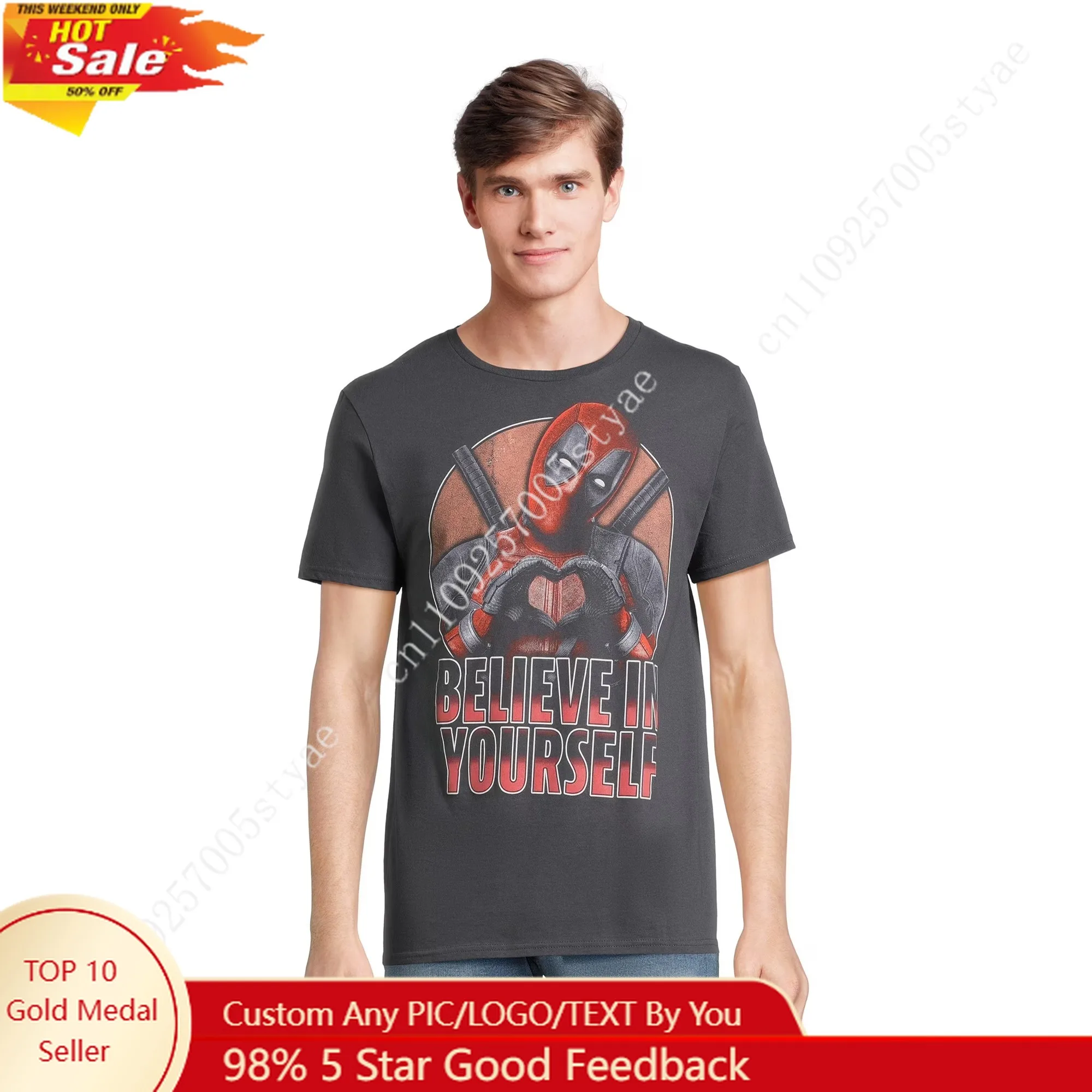 

Deadpool Men's Believe in Yourself Graphic Tee Marvel T-Shirt Short Sleeve Shirt Crewneck Tops Soft Tee Fashion Top Men's Tshirt