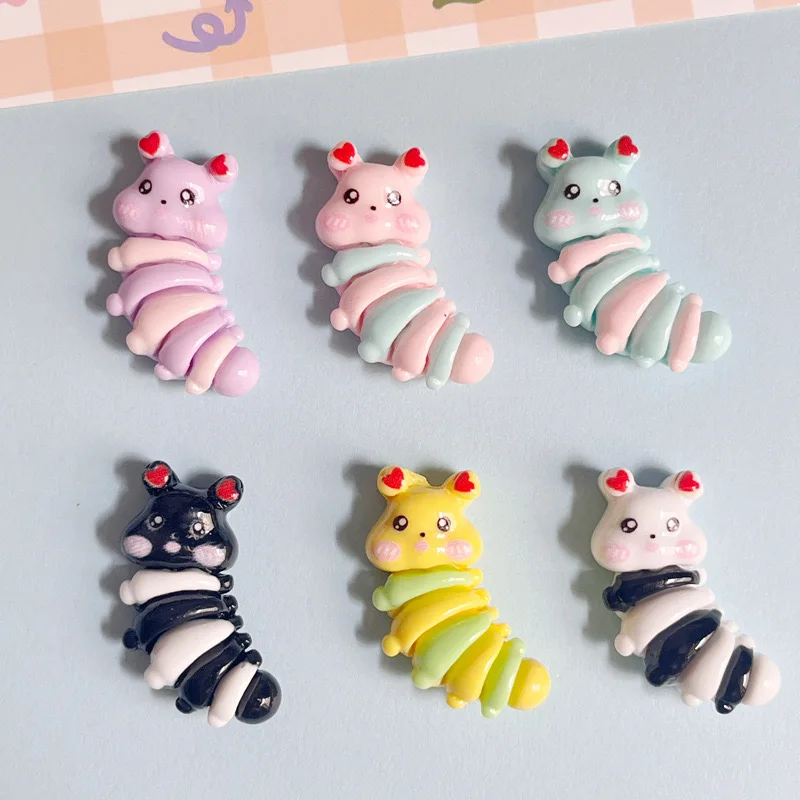 10 Pcs New Resin Cute Cartoon animal Caterpillar Flat bottom Scrapbook Diy Jewelry hair clips Phone case Ornament Accessories