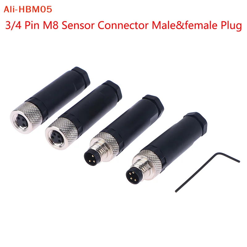 (HB05)M8 Sensor Connector Waterproof Male&female Plug Screw Threaded Plug Coupling 3 4 Pin Flange Socket Back Mount