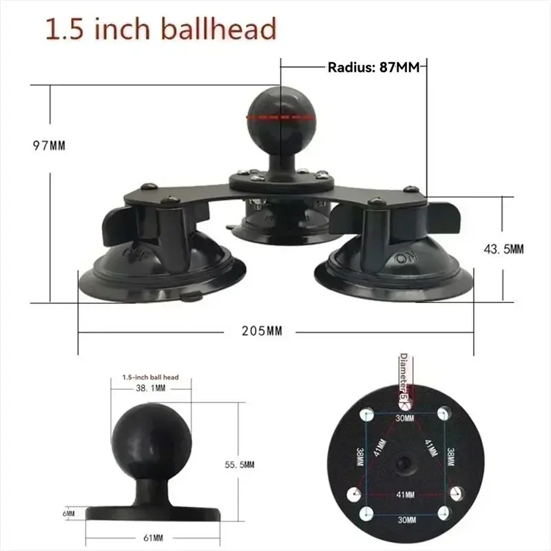 [LXYA68Z!] AMPS Hole Ball Mount 1.5 Inch Ball Head Car Window Twist-Lock Triple Suction Cup Base For Gopro Phone For Garmin - view 6