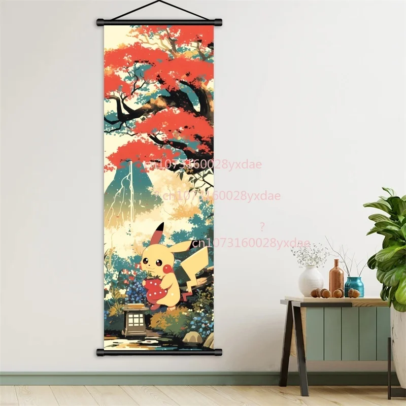 

Pokemon Scroll Painting Pikachu Charmander Squirtle Bulbasaur Anime Poster Print Mural Picture Wall Art Home Decor Gifts Cuadros