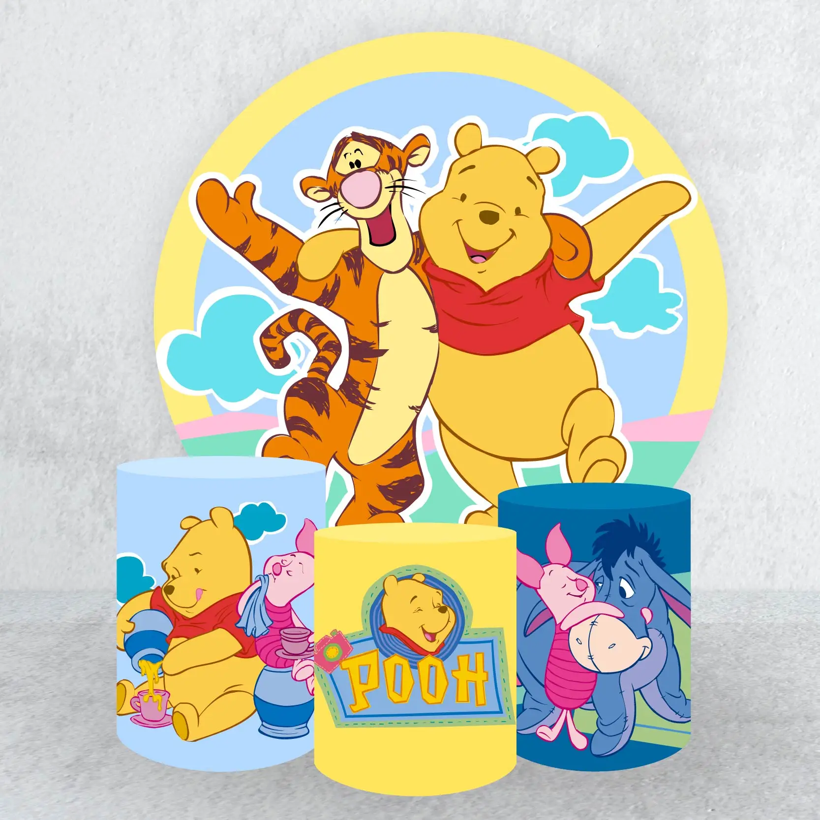 

Disney Winnie The Pooh Circle Backdrop Cover and Cylinder Cover for Cake Table Baby Shower Props for Kids' Birthday Party Decor