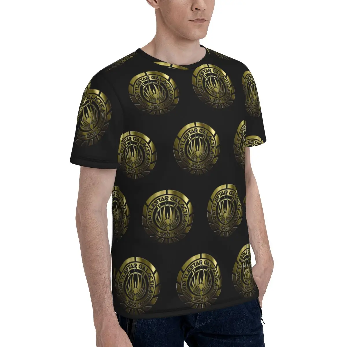 Battlestar Galactica Crest (Metal) T-Shirt for Men Cotton T Shirts Men's Short Sleeve Round Neck Summer Clothes Tops