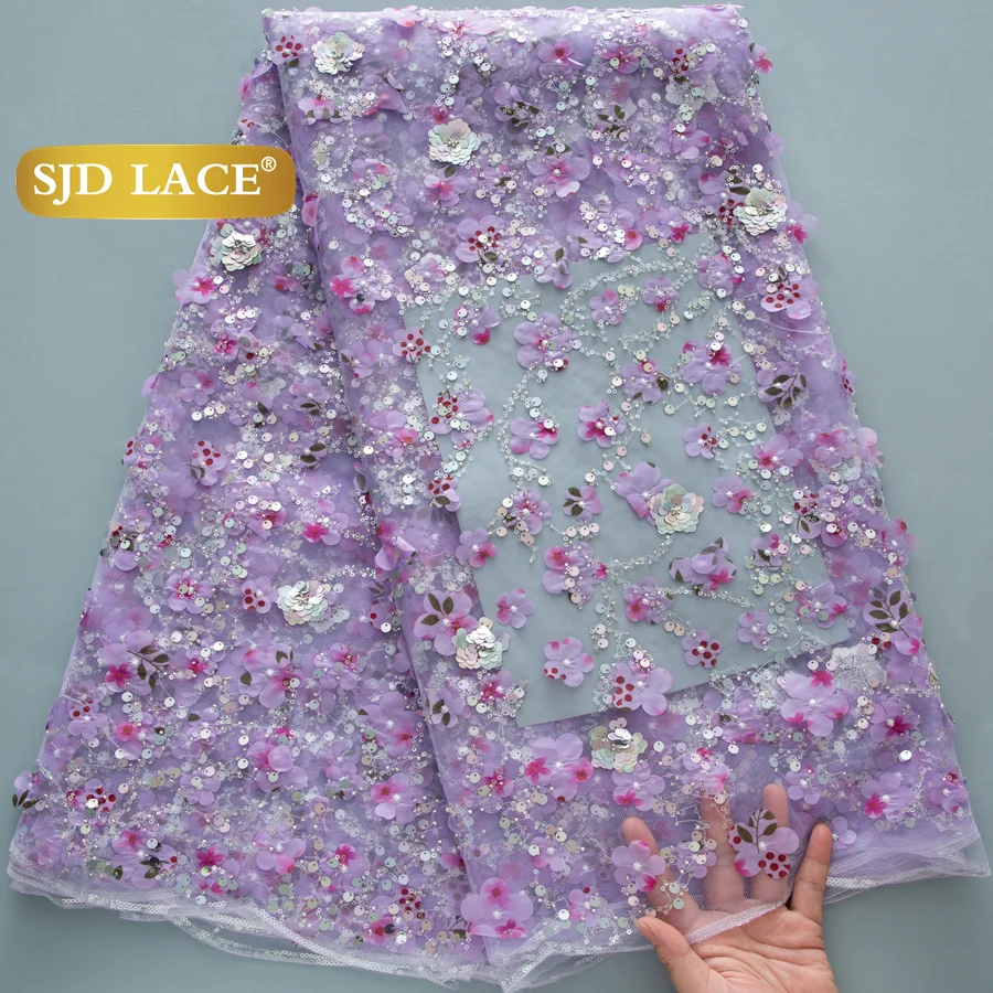 

SJD LACE French African Mesh Lace Fabrics 3D Flowers 2025 Luxury Nigerian Tulle Net Lace for Sewing Women Evening Dresses 4545