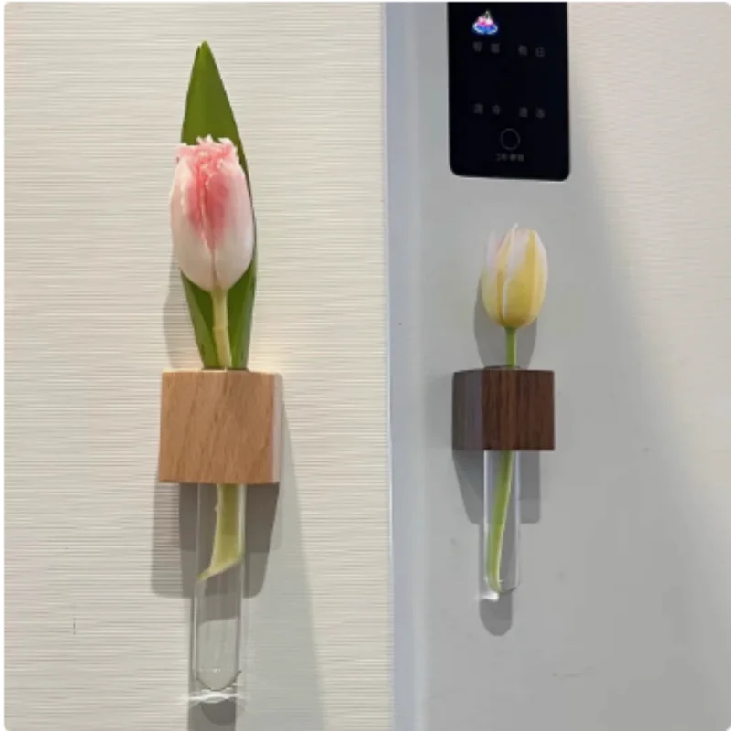 Multifunctional Magnetic Fridge Magnet Solid Wood Erasable Memo Board Mini Flower Holder Japanese Distressed Black White Board f